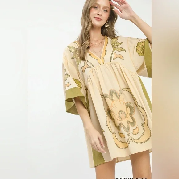 #306 New! Boho Embroidered Cotton Stunning Dress - Picture 3 of 4